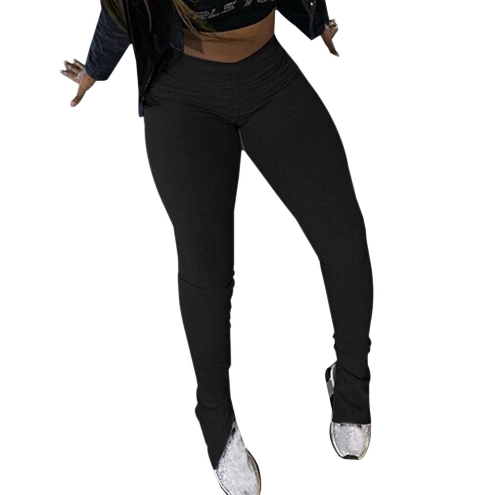 Stacked leggings joggers stacked sweatpants women ruched pants legging jogging femme stacked pants women sweat pants trousers: Black / S