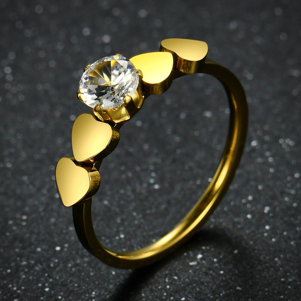 Gold Color Rings Crystal Multiple Heart Rings Girls Ring Jewelry Women's Engagement Party