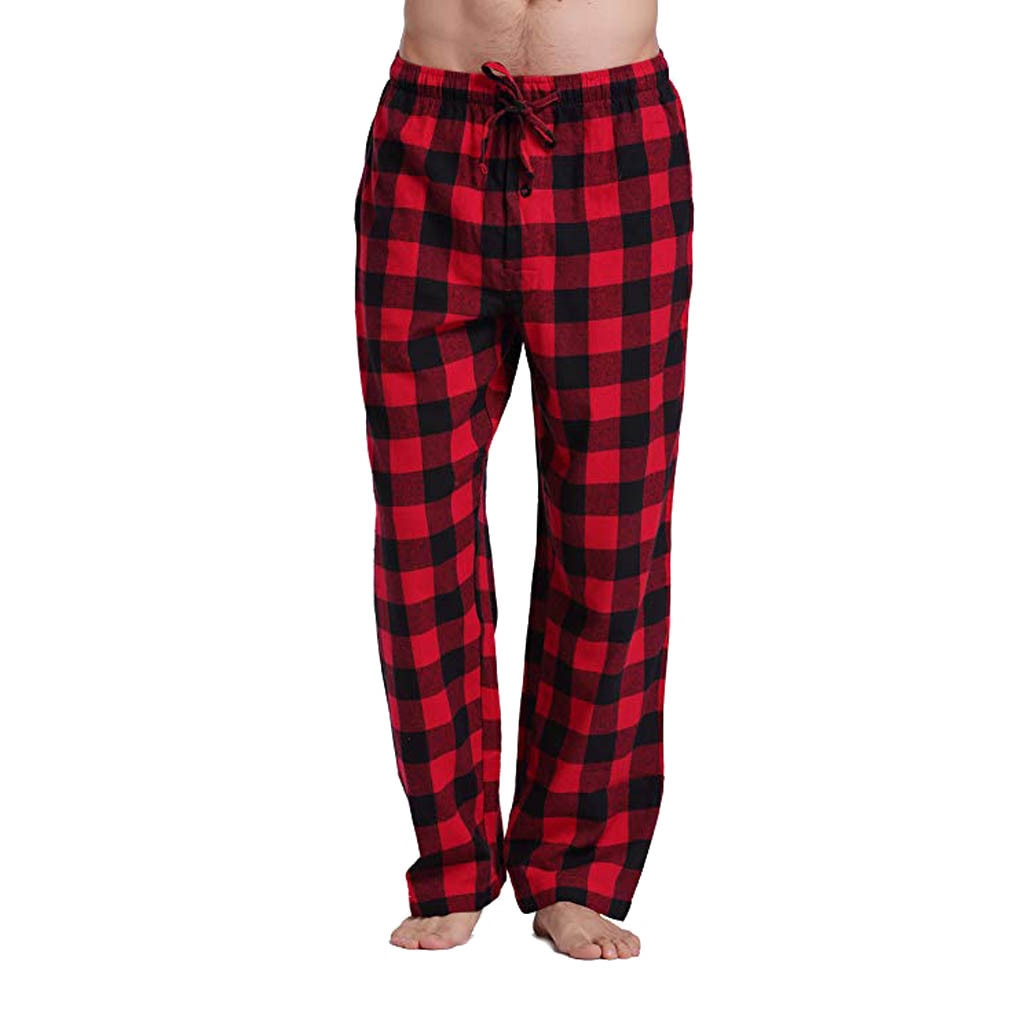 45# Men's Pants Casual Plaid Straight Loose Sport Plaid Pajama Plus Size Long Trousers Homewear for men: M