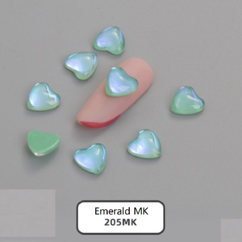 10Pcs 8mm Heart Rhinestone Flat Stones For Manicure Glitter Nail Jewelry Heart Nail Art Kawaii Nail Decoration Korean Nail Parts: Emerald MK