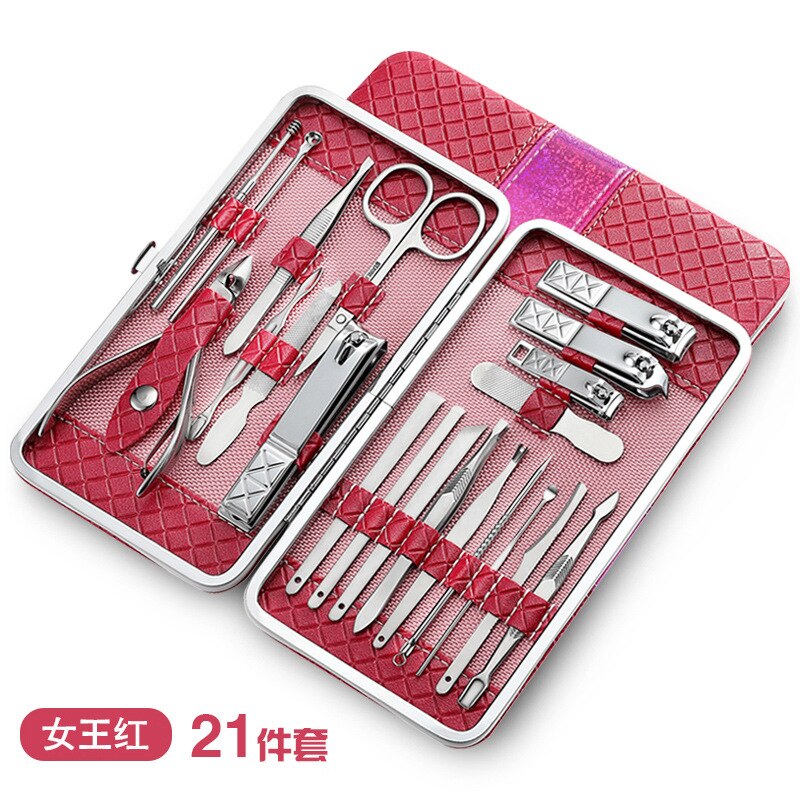 21 | 18 styks negleklippere i rustfrit stål negleklippere negleklippere negleklippere manicure pedicure: 21 stykker i rødt