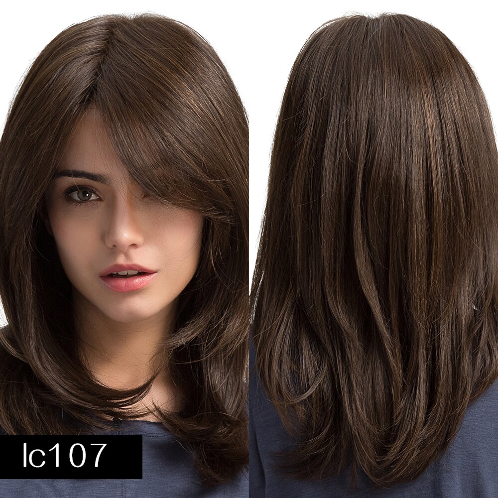 Element Synthetische Lange Rechte Haar Licht Bruin Mix Blonde Pruiken Met Pony Kant Voor Wit/Zwart Vrouwen Daily Wear: lc107