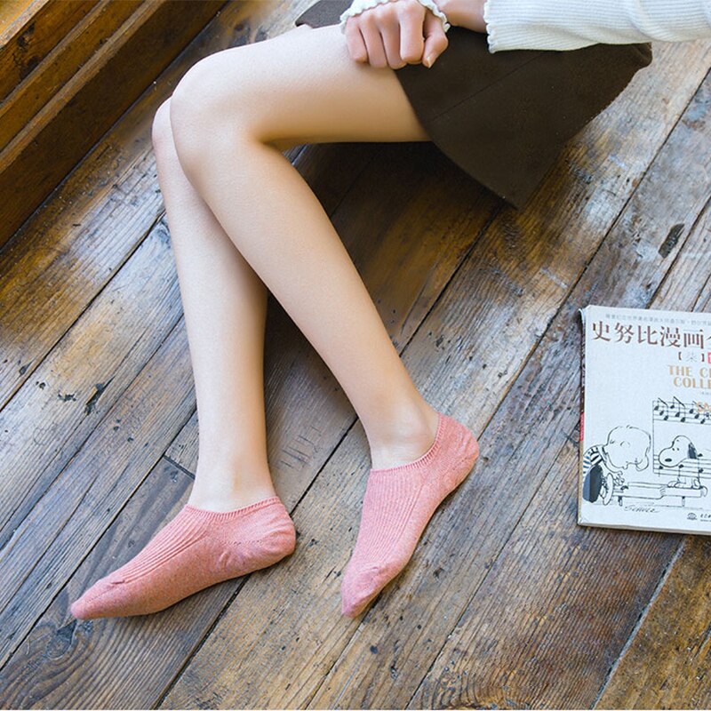 5Pairs/lot Spring Summer Women Socks Solid Wild Shallow Mouth Vertical Stripes Silicone Non-slip Invisible Sock Slipper