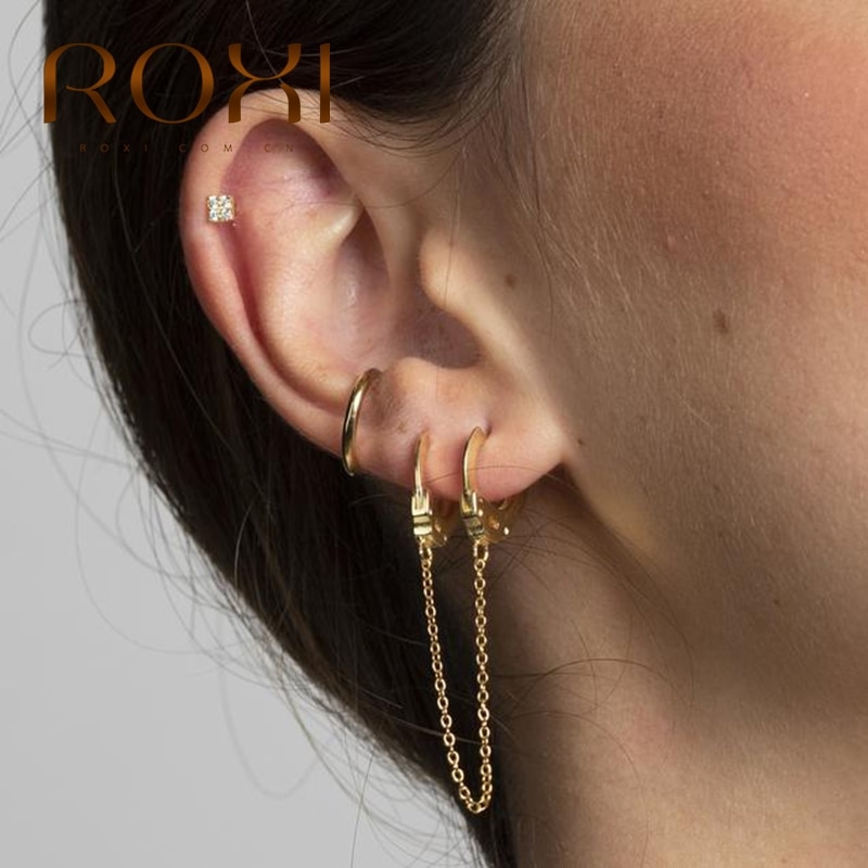 ROXI Handschellen Runde Doppel Band Ohrringe für Frauen Mädchen Punk Jäzehn Schmuck Pendientes Knorpel Ohrring Silber 925