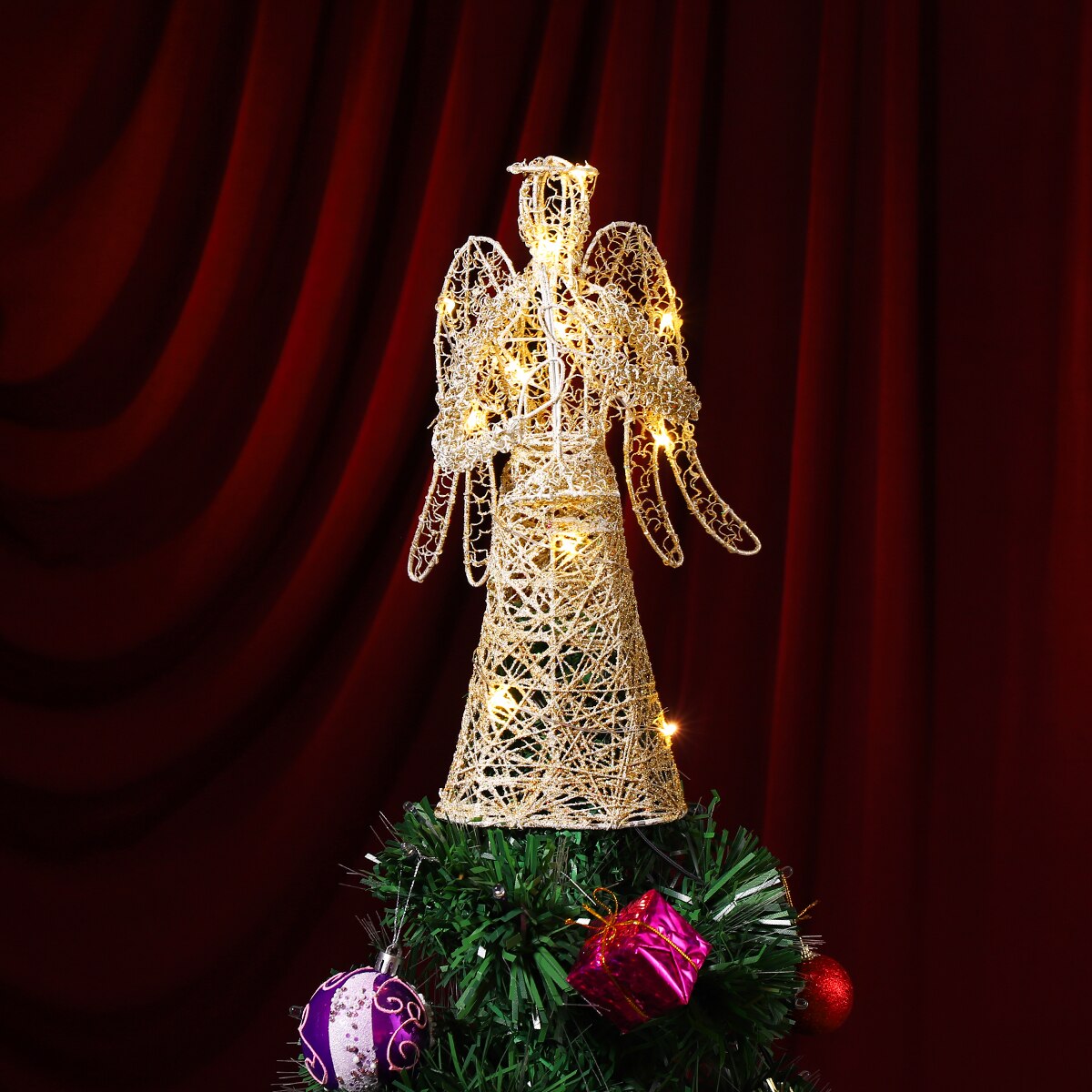 Jul engeltræetop gyldent juletræ topper batteridrevet charmerende engeltræ topper jul xmas træetop ornament