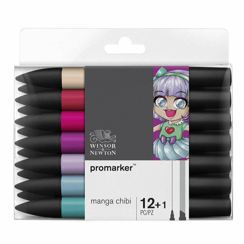 Winsor & Newton Promarker Manga Kuli-einstellen 12 + 1 Marker Stifte 13 stück Skizze Marker Alkohol Basierend Zwilling Spitze manga Malerei Stifte: CHIBI