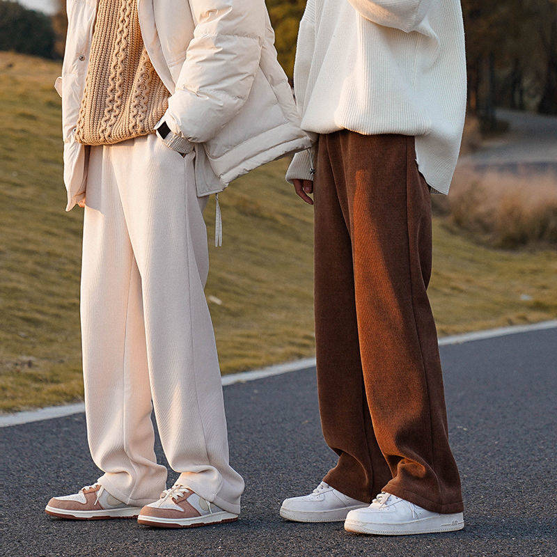 Pantalon décontracté en velours côtelé pour homme, vêtement ample, Tube droit, pour passer la serpillière de sol, en peluche, nouvelle , blanc, marron, pour loisirs, hiver