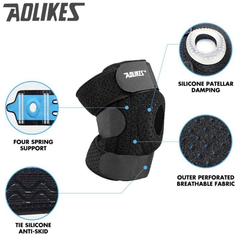 Genouillère aolikes en gel de silice à 6 ressorts pour le sport, le fitness, le basket-ball, respirante 6xl grande taille 4xl