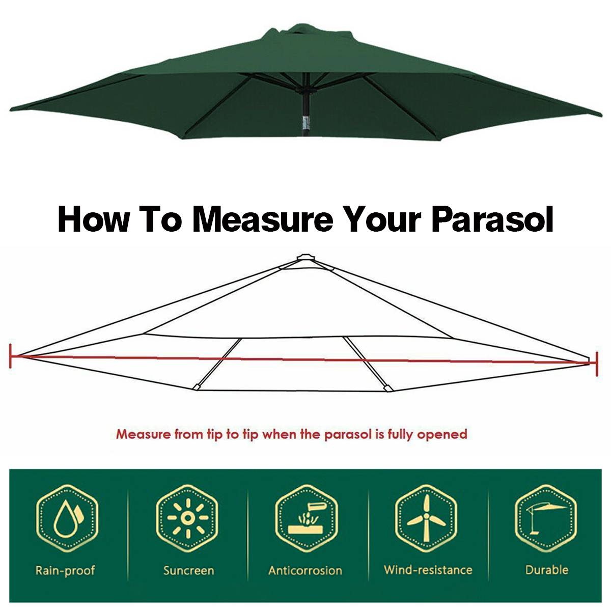 270cm 6 Bones Waterproof Canopy Anti UV Garden Parasol Canopy Cover Outdoor Umbrella Cover Canopy Patio Awning Sun Sun Shelter