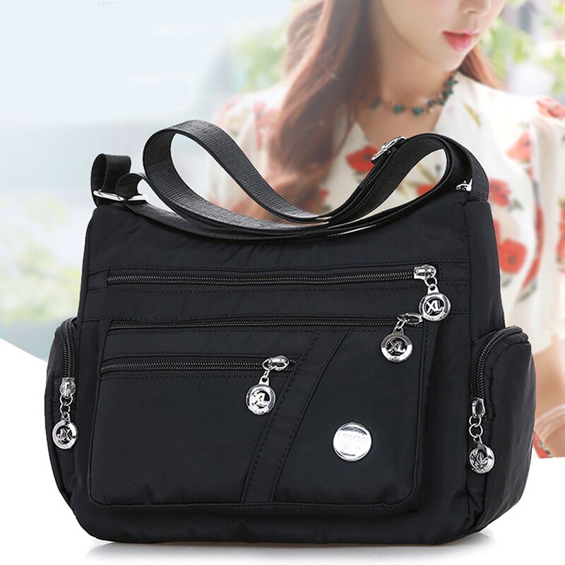 Women Shoulder Messenger Bag Nylon Oxford Lightweight Waterproof Zipper Package Large Capacity Travel Crossbody Bag