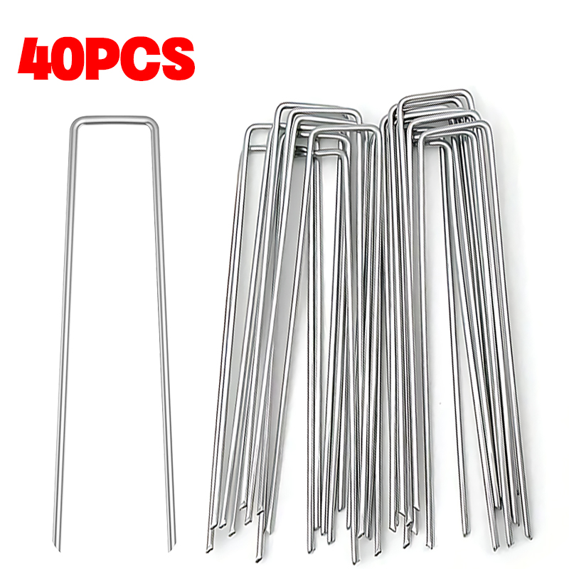 20/40 Uds estacas de jardín de acero inoxidable Metal plata clavos doblados herramientas de fijación de jardinería estacas de película enrejado clavos: Oro