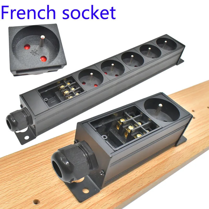PDU power strip network cabinet rack wall desktop table bottom 1-11AC French socket with junction box No extension cable