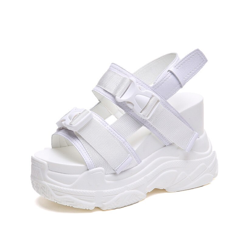 Neue Sommer Plattform Sandalen Frauen 11,5 CM Keile Dicken Boden lässig Schuhe Komfortable Weiß Schnalle Sandalen Turnschuhe: Weiß / 36