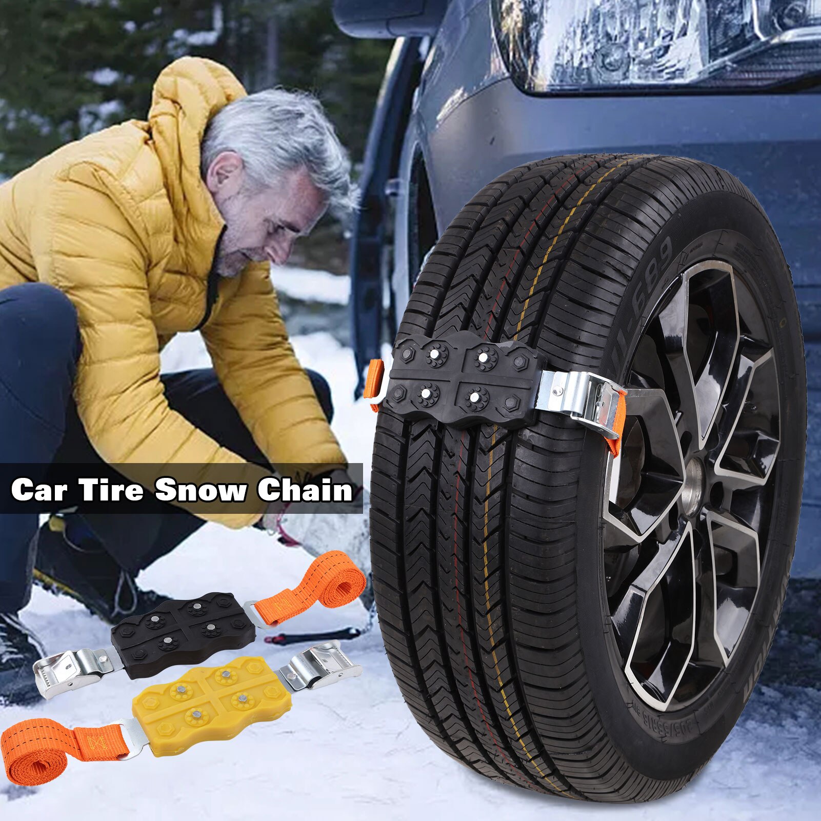 2 szt. Gumowe łańcuchy śniegowe antypoślizgowe uniwersalne z nylonu i łańcucha