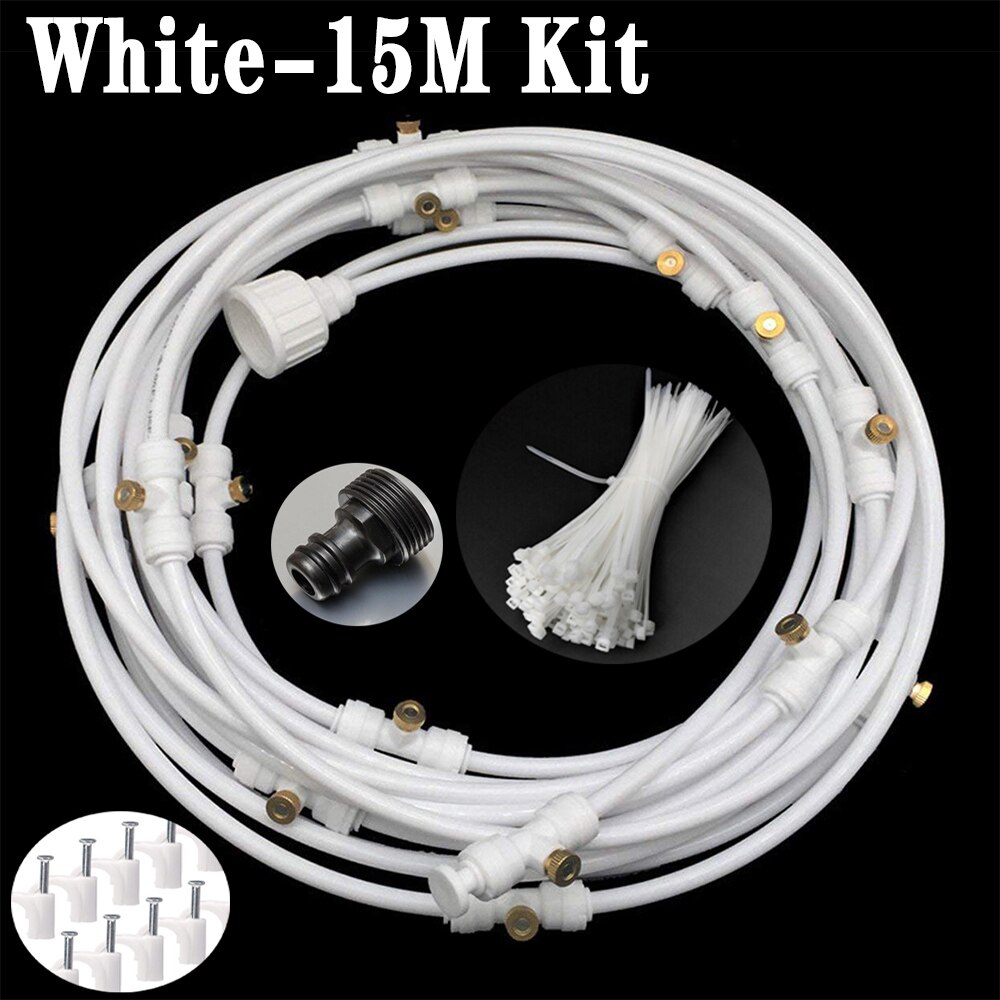 6/9/12/15/18m Outdoor misting Cooling system Patio Misting System Fan Cooler Water Mist Gardenhouse Spray fog misting system: White-15M Kit