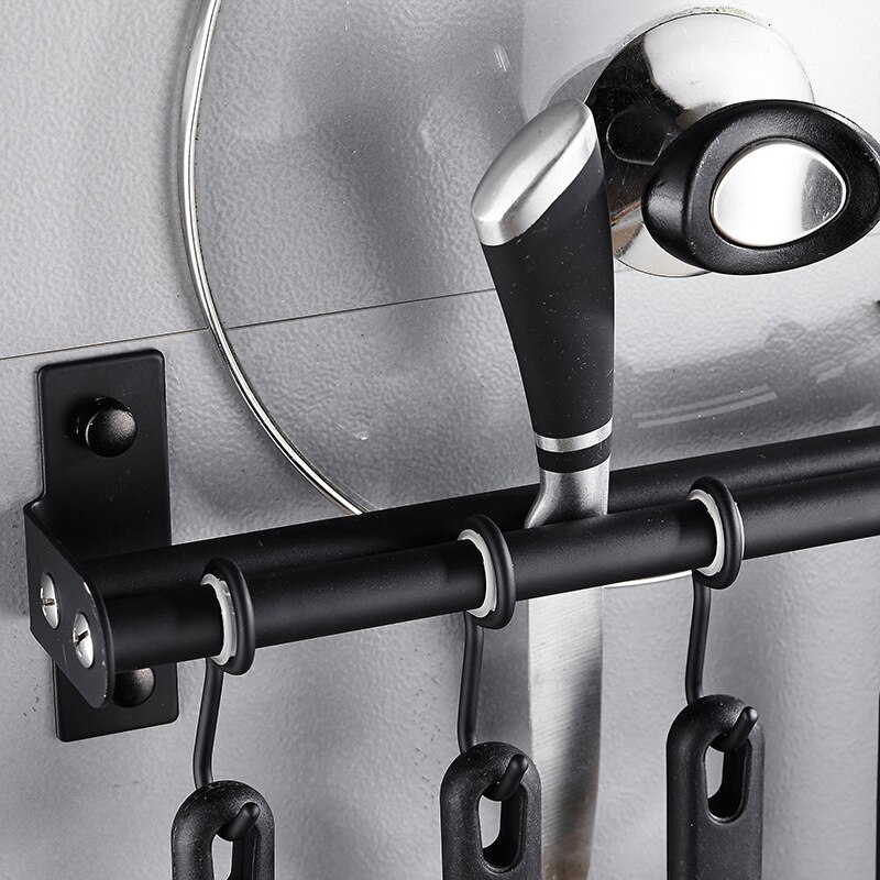 Kitchen Wall Mounted Stainless Steel Rack Rail for Hanging Knives, Pot and Pan with 6 Removable Hooks