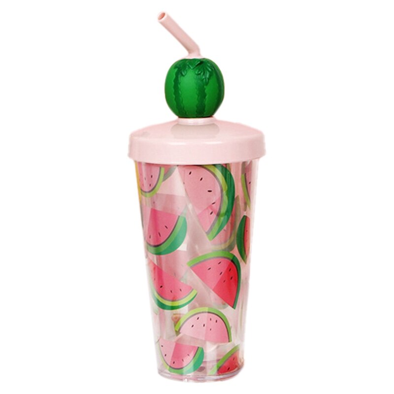 Colorful Fruit Mixing Cup Double Layer Transparent Straw Cup Summer Cold Drink Popular Handy Cup: Fluorescent Green
