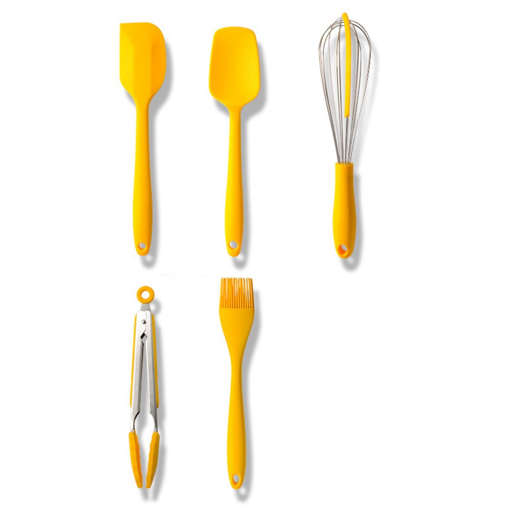 Herramientas para hornear juego de utensilios de cocina de silicona, pinzas cepillo raspador batidor de huevos accesorios de cocina antiadherentes, herramientas de cocina amarillo: 5-Pcs kitchen set
