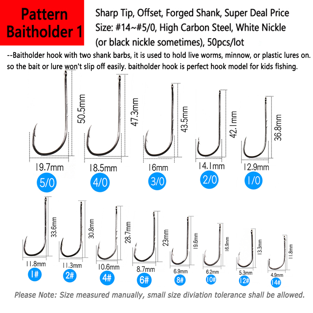 Wifreo 20/50 Barbed Fish Baitholder Hook Hard Carbon Steel Fishing Hooks Worm Garfish Bream Bait Holder White Nickel Red 1#-5l0#: 13 / WHITE