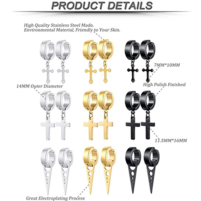 9 Pairs Rvs Hoepel Oorbellen Mannen En Vrouwen Oor Clips Huggie Niet-Geperforeerde Magnetische Oorbellen Set