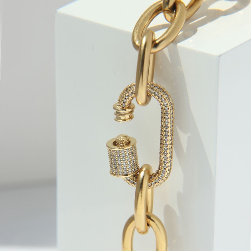 Peri'sBox-Cadena de eslabones de circonia cúbica para mujer, collar, Gargantilla, Color dorado grueso, estilo minimalista,