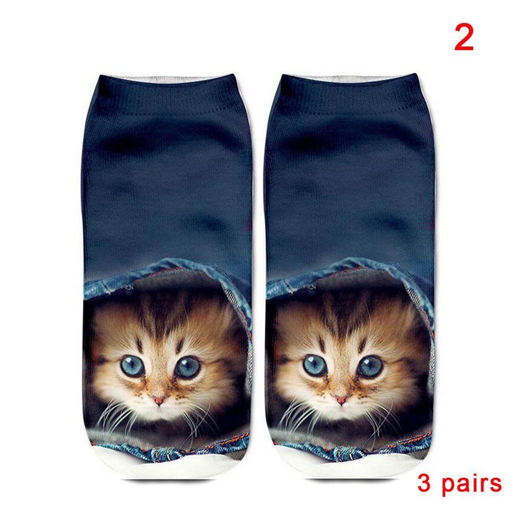 Kobiety moda 3D zwierzęta kot Łapa wydrukować skarpetki zebra wzór Kawaii krótkie bawełniane skarpety świąteczne śliczne kot niski skaleczenie kostki skarpetki