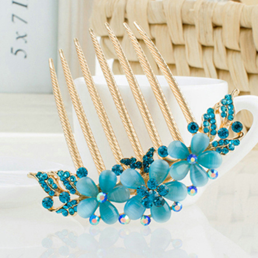 Lyxig strasslegering hårkam vintage tillbehör hårnål kristallblomma hårspänne hårpinnar kvinnor håraccessoarer: Gul