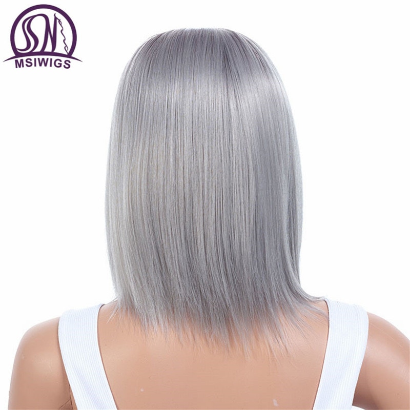 MSIWIGS Zwart Blonde Korte Rechte Pruiken Synthetische Vrouwen Pruik Grey Light Wortel Natuurlijke Ombre Haar Pruik Hittebestendige