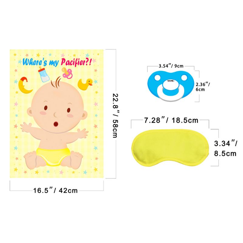 Pin The Pacifier On The Baby Game for Baby Shower Kids Birthday Party Supplies, Large Baby Shower Games Poster 24 Pacifier Stick