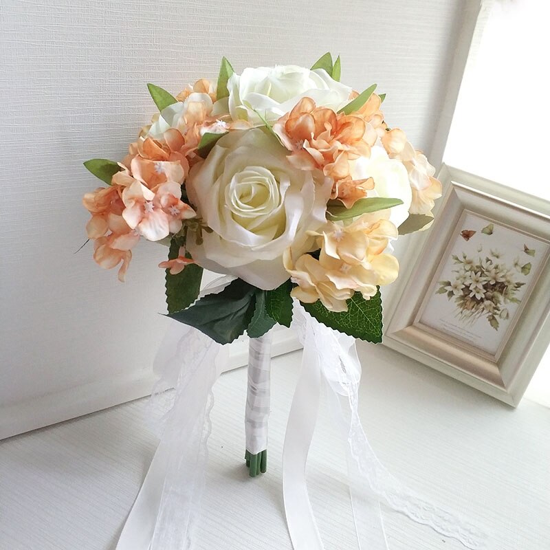 LKY Fr mariage Bouquet mariée Bouquet fleurs mariage soie Roses hortensia rose bleu Bouquet demoiselles d'honneur décoration accessoires: Champagne