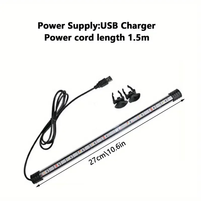 Iluminación LED para acuario multicolor de 17-47cm, lámpara de ambiente sumergible, USB, impermeable, planta decorativa para pecera, accesorios de luz para cultivo: Negro