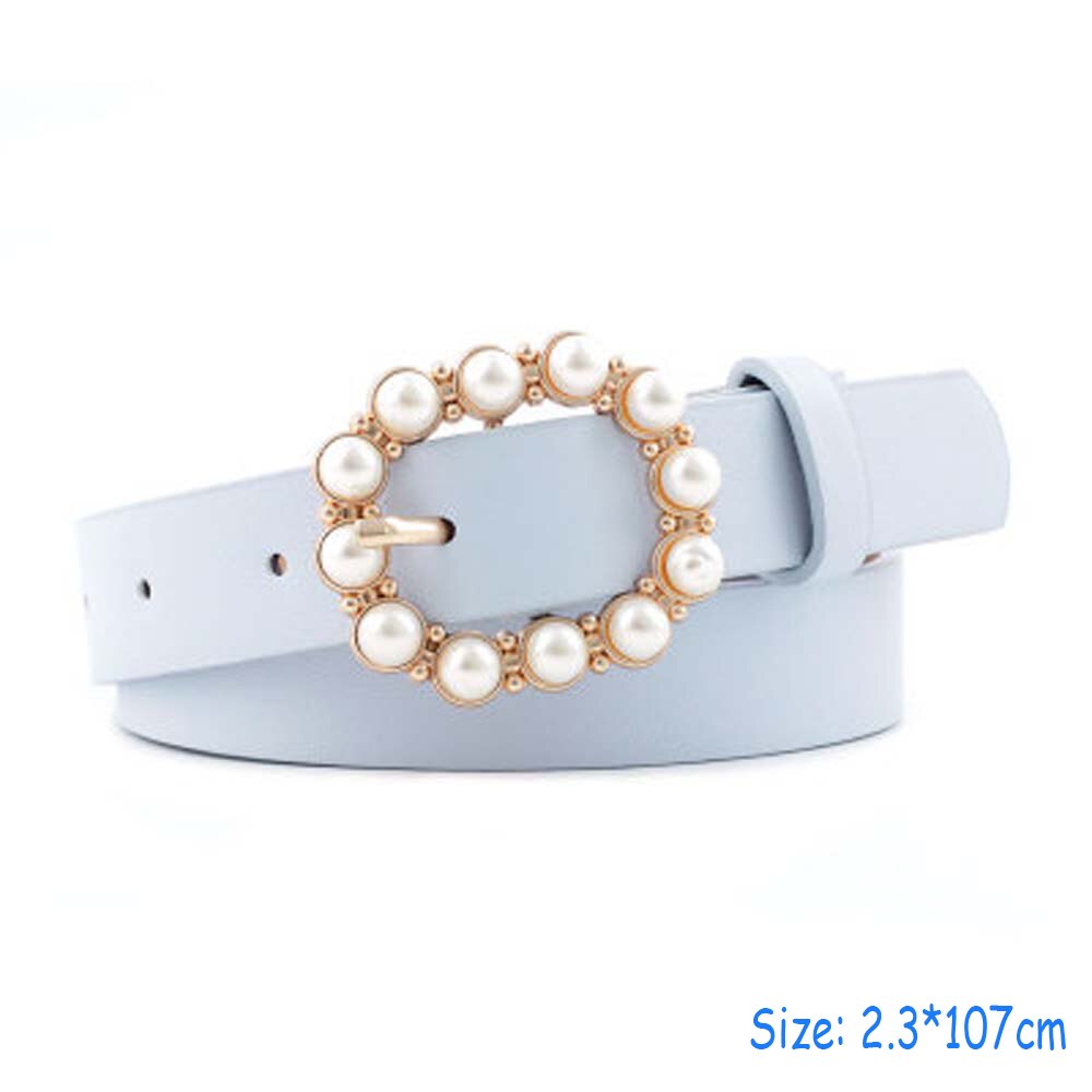 1pc Frauen Perlen Perlen O-Ring Schnalle Gürtel PU Taille Gürtel Für Dame Kleid Kleidung Zubehör Schwarz Leder luxus Bund: F