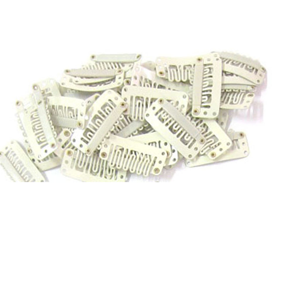 Zzhair 100 stk parykværktøj kamme snap clips med gummi til hårforlængelse toupee diy 6 tænder 3.3cm sort brun blond: Blond