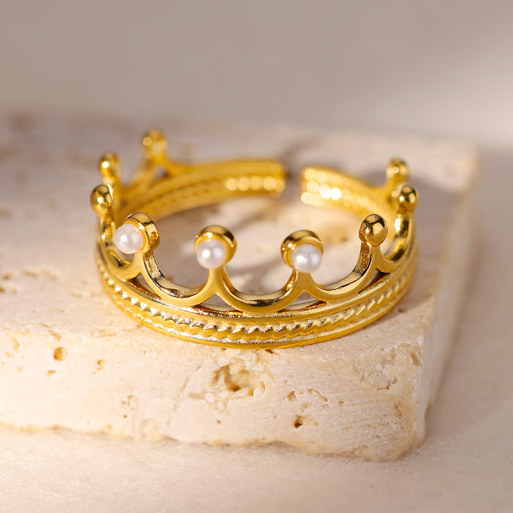 Anillos de corona de circón para mujer, anillo abierto de corona de Color dorado de acero inoxidable Vintage, joyería estética de boda, , bisutería para mujer