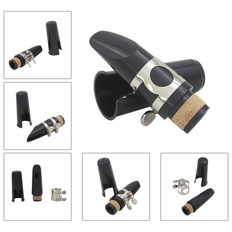 Black Plastic B Flat Clarinet Mouthpiece & Cap Clamp Woodwind Instruments: Default Title