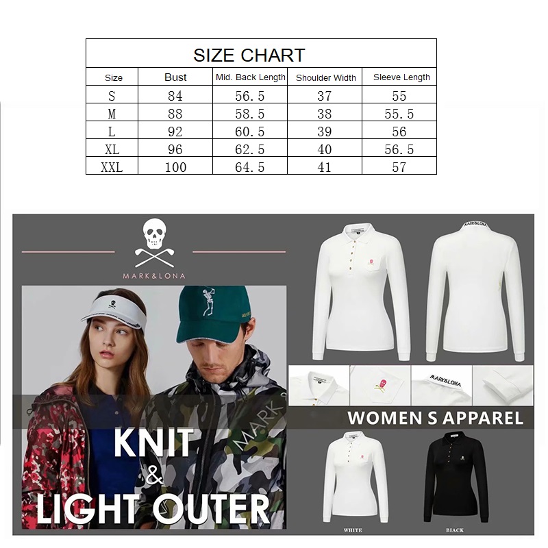 Golf Apparel Women's Autumn Long Sleeve Slim Stretch Golf Top Size S-XL