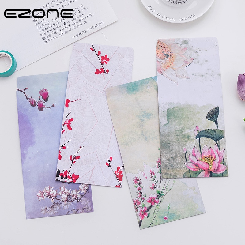 Ezone 3 pçs estilo chinês envelope para carta de escrita cartão de papel retro flor artesanato envelopes de papel material escolar