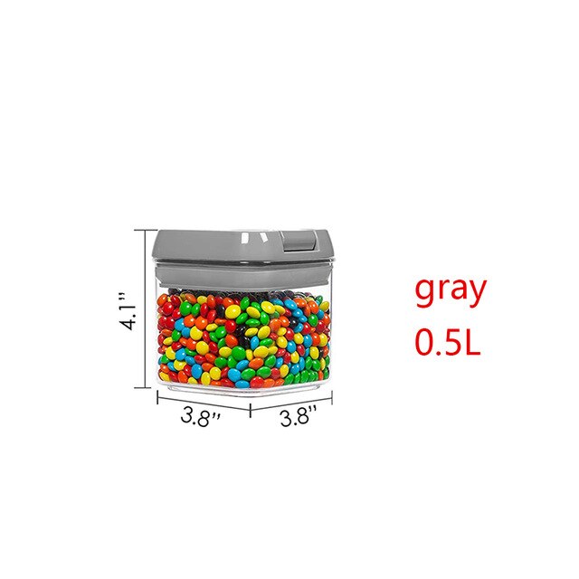 1PCS Airtight Cereals Storage Containers with Lid-Plastic Transparent Sealed Kitchen Vacuum Box Bulk Food Refrigerator Organizer: gray 500ml