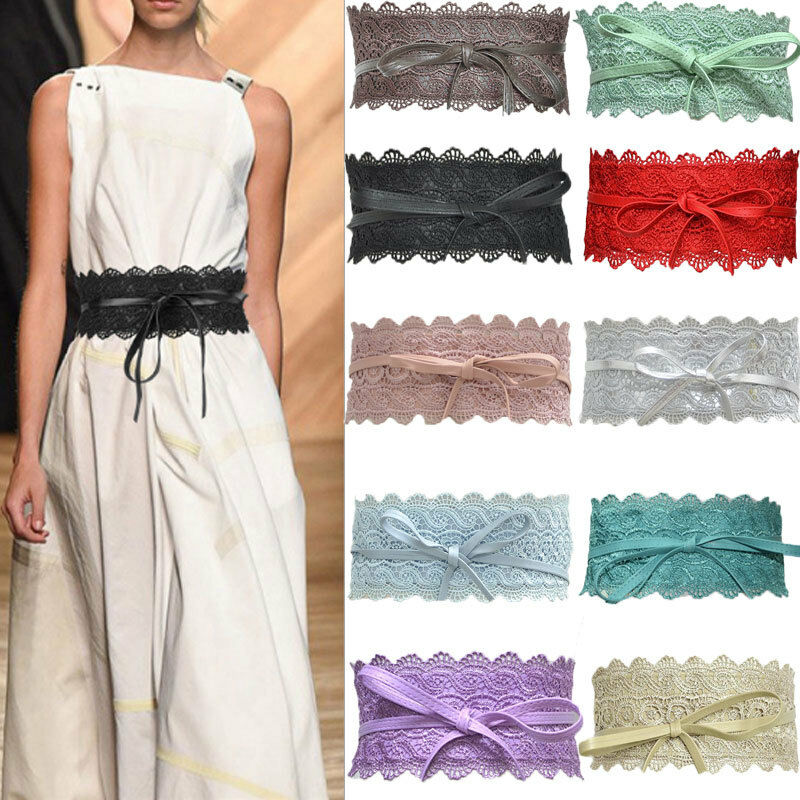 Women Lady Stretch Buckle Waist Belt Wide Lace Elastic Waistband Wide Corset Lace Belt Female Wedding Dress Waist Band