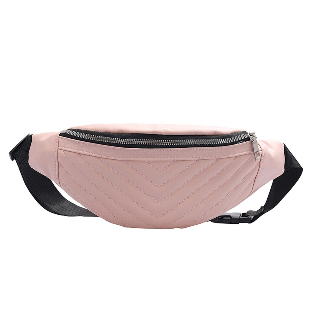 Funny Women PU Leather Zipper Waist Pouch Waterproof Sports Running Belt Bag Bum Waist Packs: Pink 