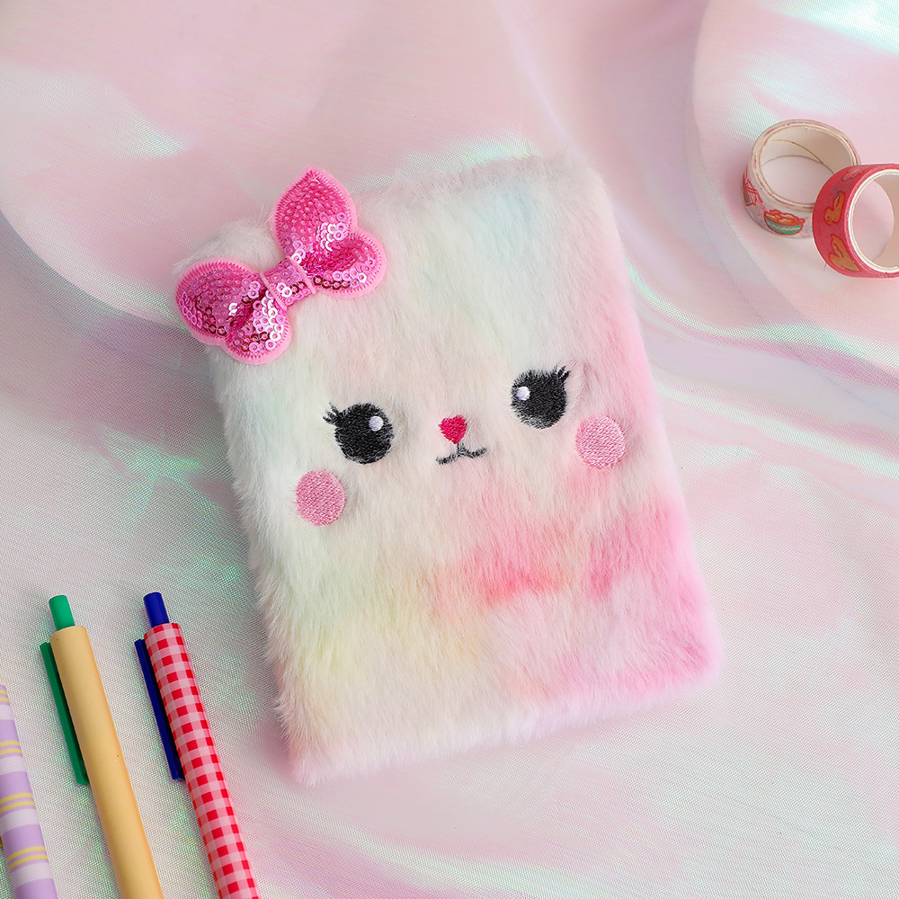 Libro pequeño de diario de gato de dibujos animados para niña, cuaderno de notas de felpa bonito, libro de contabilidad manual para estudiante, cuaderno de de cumpleaños para niña: Blanco