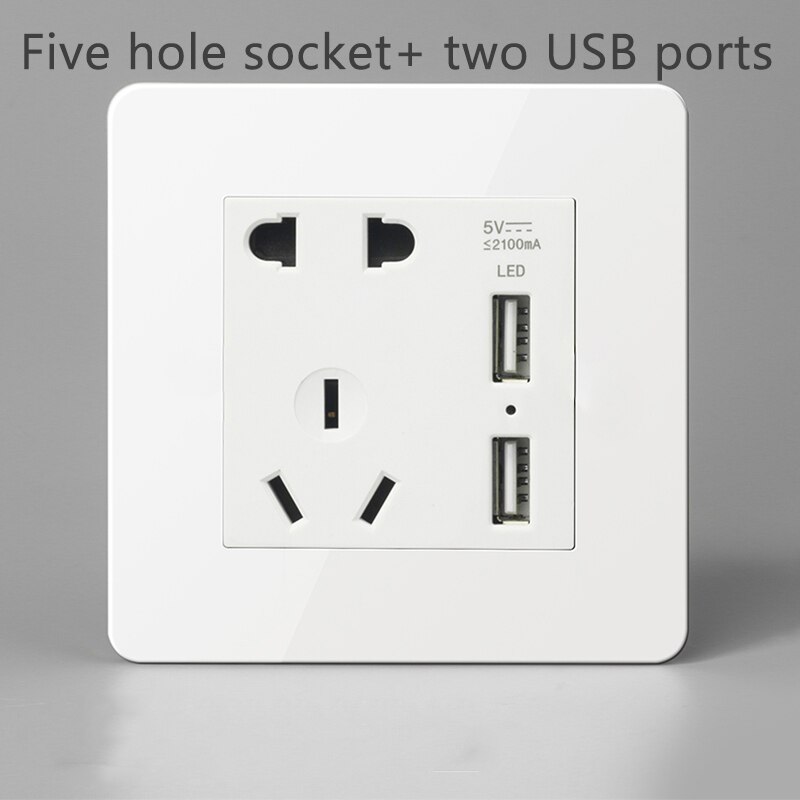 Interrupteur mural en laiton, bouton à bascule en métal vintage 220v 1/2/3/4 gangs .2 voies 10a interrupteurs pour salon levier en laiton panneau blanc: 5 trous et 2 usb