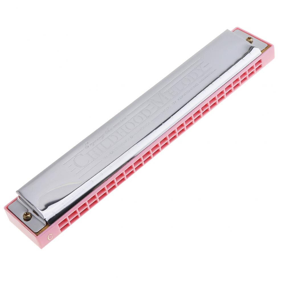 Harmonica 24 Holes Stainless Steel Pink Tremolo Harmonica Harp Mouth Organ Musical Instruments for Children Students