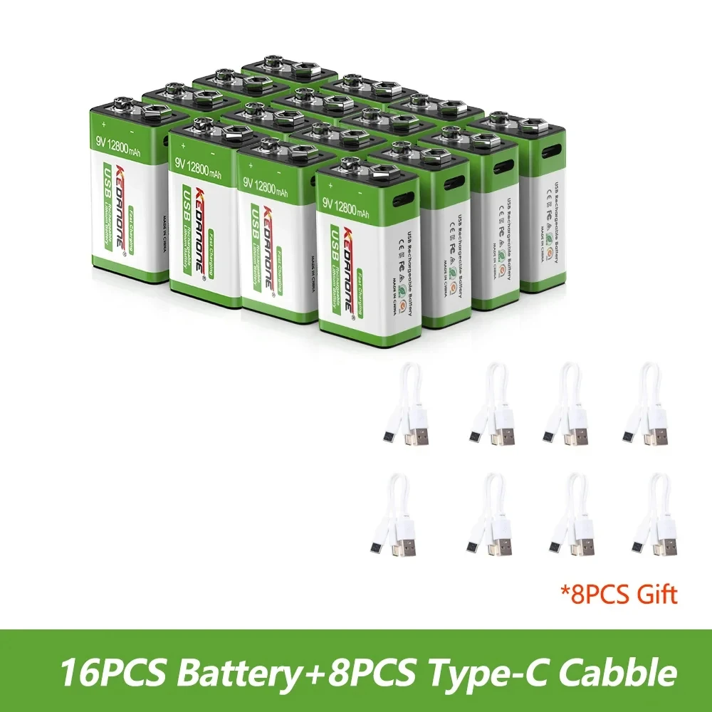 9V 12800mah Lithium-Ionen-Akku Typ-C USB-Akku 9V Lithium für Multimeter Mikrofon Spielzeug Fernbedienung KTV