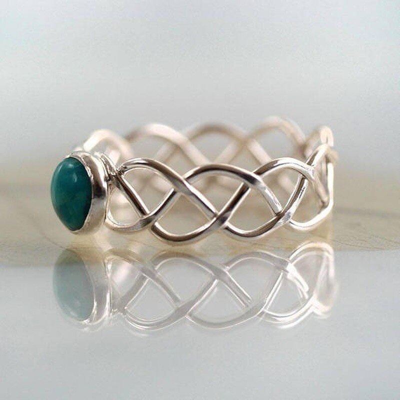 Vrouwen Twist Turquoise Ring 925 Zilveren Retro Ring Party Sieraden