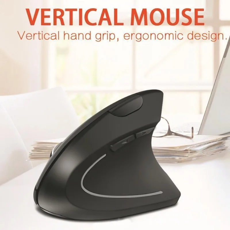 Trådløs mus vertikal spillmus usb datamus ergonomisk stasjonær oppreist mus 1600 dpi for pc bærbar pc kontor hjemme