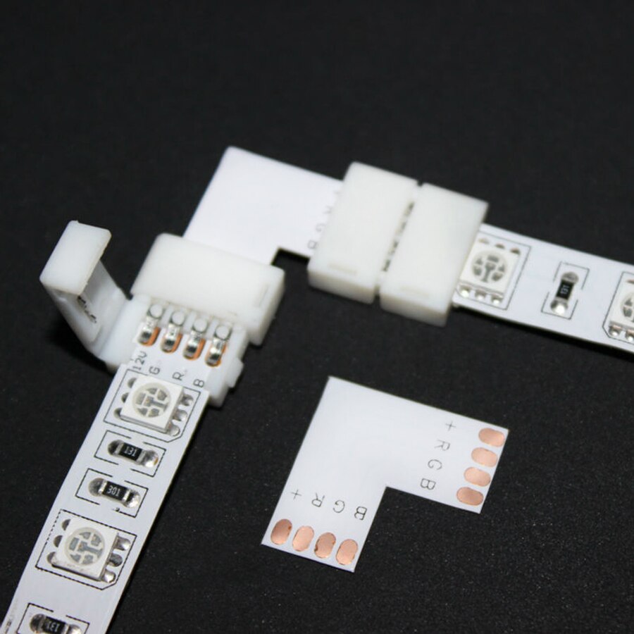 L-vorm 4 Pin 10mm LED Connector Strip Strip 4 Dirigent Haakse Hoek Quick Splitter Voor 5050 2835 3528 RGB led strip