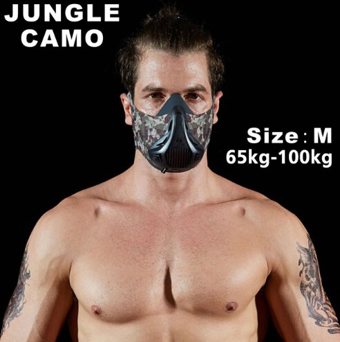 Fdbro sport løbemaske træning fitnesscenter træning cykling elevation cardio udholdenhed vejrtrækning stor højde konditionering sport maske: Jungle camo m