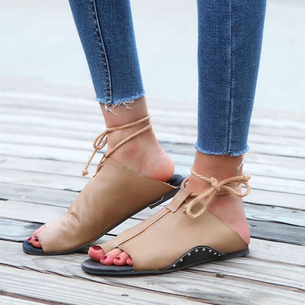 Mooie Vrouwen Platte Bodem Romeinse Sandalen Open Enkel Platte Bandjes Platform Wiggen Schoenen Sandalias Mujer Chaussures Femme