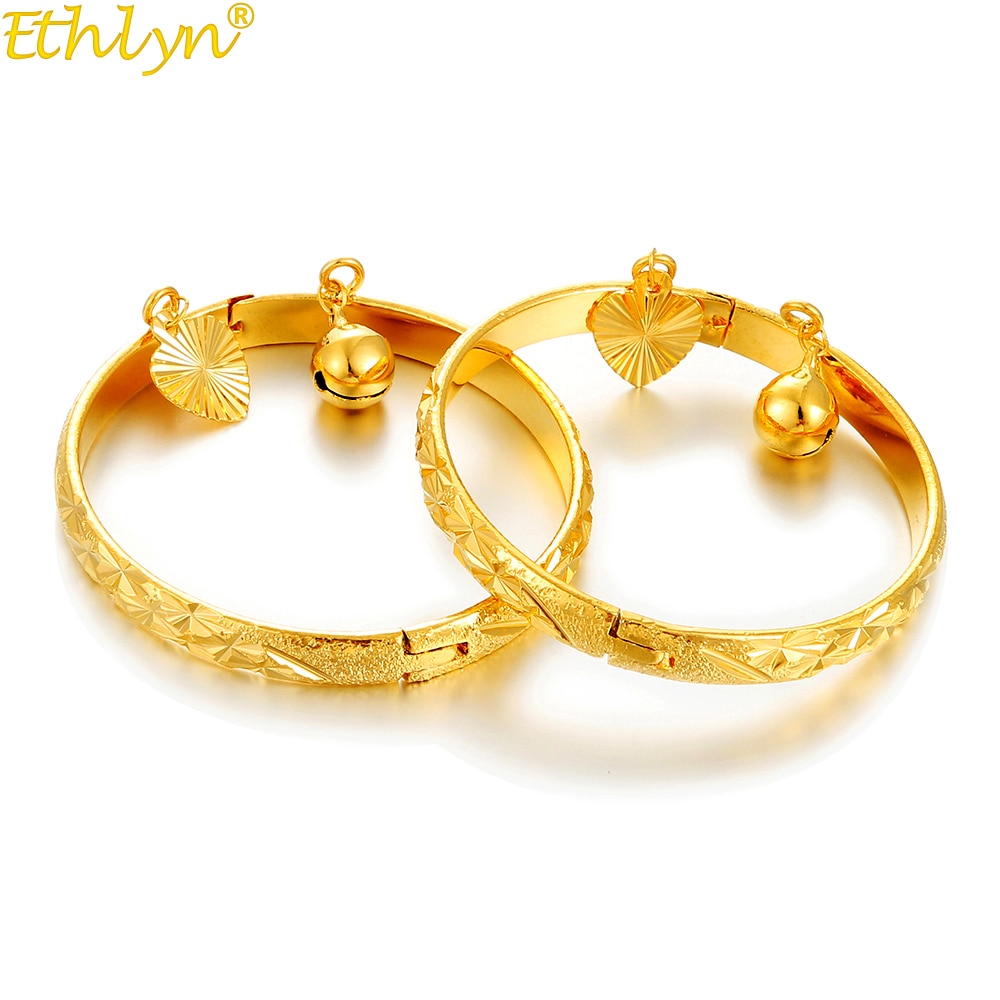 Ethlyn 2 st/lot guldfärgad armring för flickor/bebis/barn berlock gypsophila armband klockor hjärta smycken barn jul  b132